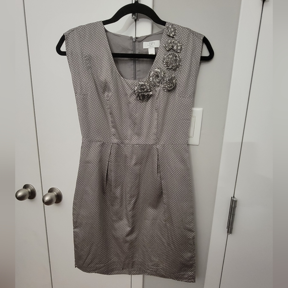 Ann Taylor LOFT Petite Polka Dot Dress, Grey, 00P
